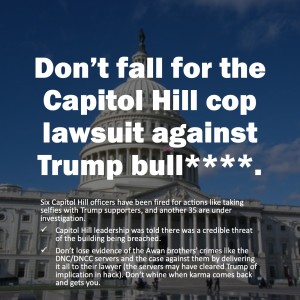 Emboldened the Marxists press on... This time its Capitol Hill cops suing the guy who offered reinforcements on January 6th, before the party.