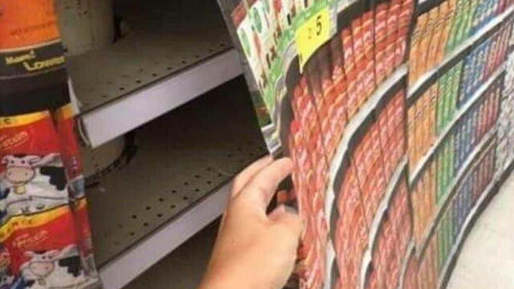America becomes North Korea Re-education camps announced by the CDC, grocery stores display cardboard food printouts to hide bare shelves while Biden babbles