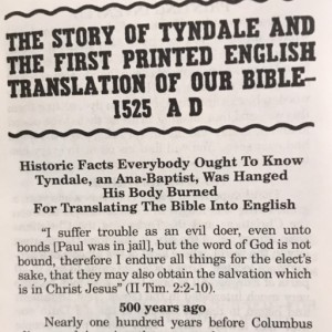 From the Pastor's Desk:  The Story of Tyndale amd the First English Bible