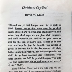 From the Pastor’s Desk:  Christians Cry Too