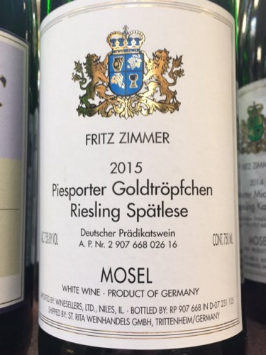 Fritz Zimmer Piesporter Goldtröpfchen Riesling Spätlese 2015