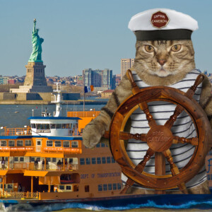 Cat Comedy! NYC Ferry Captain and Kitty Cameron. Cat speaks with British accent.