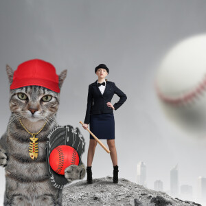 Cat Comedy! Woman and cat baseball spit and scratch umpires.