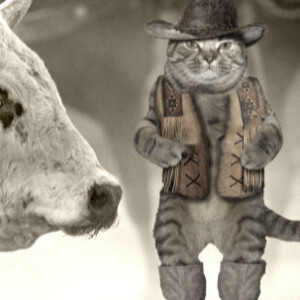 Cat Comedy! Cat flies kites. Buffalo Bill and kitty Lance Rodeo act.