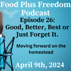 Episode 26:Good Better Best or Just Forget It - Moving forward on your homestead.