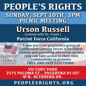 Urson Russell with Patriot Force California speaking at Peoples Rights in Pasadena California 09-10-23