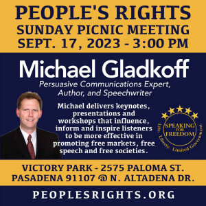 Michael Gladkoffspeaking at Peoples Rightsin Pasadena California 09-17-23