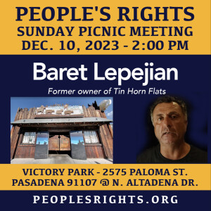 Baret Lepejian Owner of Tin Horn Flats Restaurant speaking for Peoples Rights Dec 10 2023