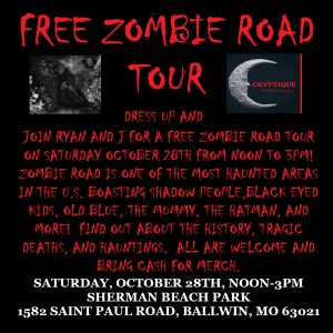 FREE ZOMBIE ROAD TOUR SATURDAY 10/28/23 AT NOON!