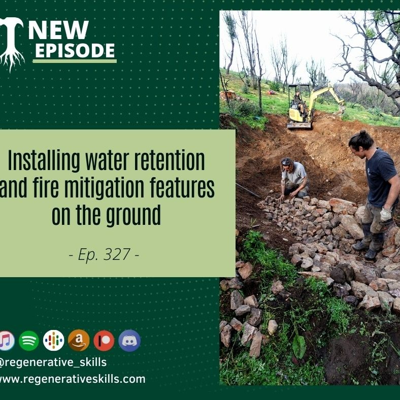Installing water retention and fire mitigation features on the ground