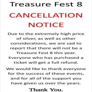 4/2/25 Kadoha Treasure Fest 8 canceled.  NOT A APRIL FOOLS JOKE!