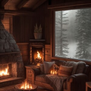 8 Hours Cozy Cabin Ambience, Rain and Fireplace Sounds at Night for Sleeping, Reading, Relaxation