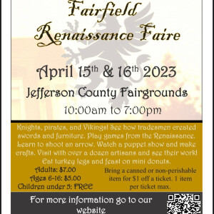 Renaissance Faire at the Fairground’s in Fairfield Iowa April 15th and 16th