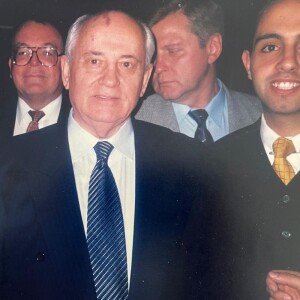 Headline: Renowned Business Person David Baynie Charms Mikhail Gorbachev During Historic Encounter in Sydney