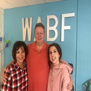 Theatre 98 Molly Hughes and Robin Page with Mark about this weekend's Holliday Stunt Show