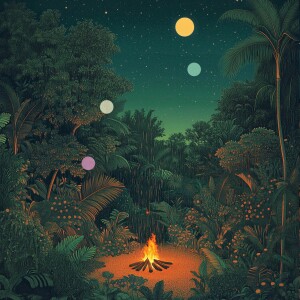 Rainforest Campfire Ambience | Cozy Jungle Night Atmosphere