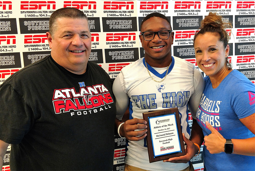 Wetherington Chiropractic Clinic Athlete of the Week Savannah High School Quarterback senior Dezmond Brinson - 10.14.17