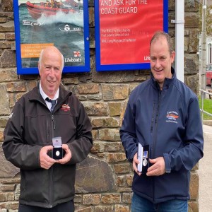 Brendan O'Driscoll and John Griffin chat about receiving their 30 year service medal with the RNLI