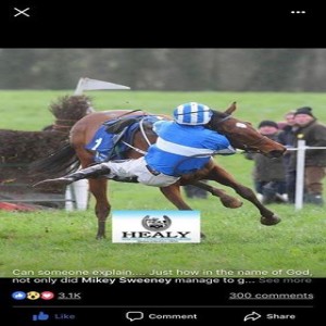 Michael Sweeney speaks with Patrick Mulcahy following his spectacular recovery at Killeagh Point to Point