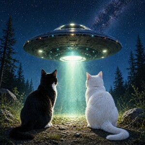 Tuxedo and Snowflake meet an alien