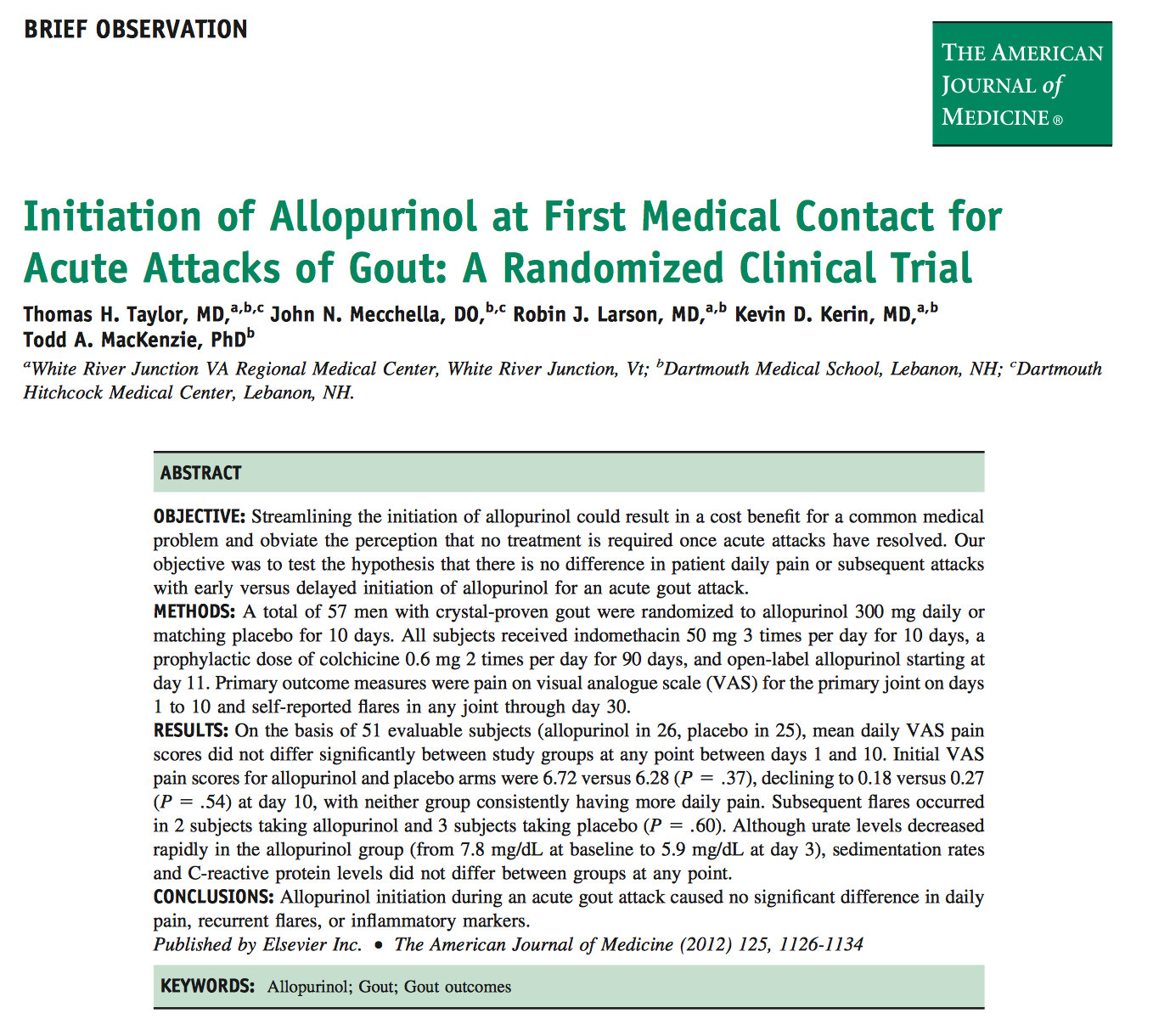 E5: Allopurinol at 1st Medical Contact for Acute Gout - An RCT