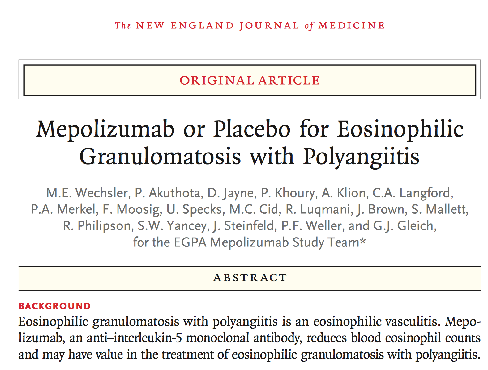 E8: Mepolizumab or Placebo for EGPA