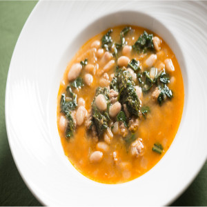 Sausage and White Bean Soup with Kale and Basil Pesto