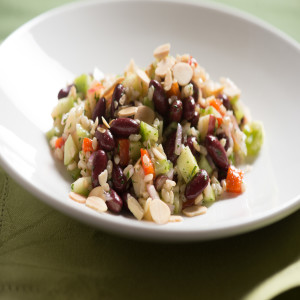 Brown Rice and Kidney Bean Salad with Roasted Red Peppers, Fuji Apples, and Sherry Vinaigrette