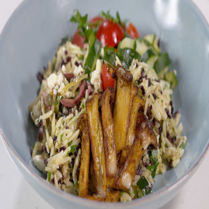 Barilla Orzo Bowl with Mushroom Shawarma and Ladolemono