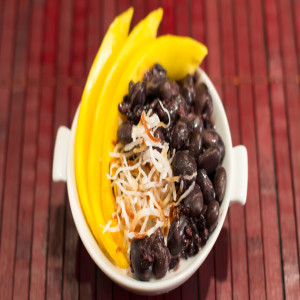 Black Bean and Black Rice Pudding with Coconut Milk and Toasted Coconut Flakes