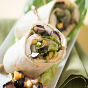 Whole Wheat Wrap with Chimmichurri Roasted Chicken, with Black Grape and Mango Salad