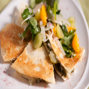 Grape and Brie Quesadillas with Green Grape &amp; Arugula Salad