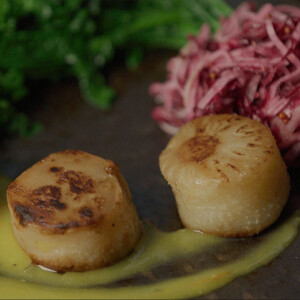 Vegetarian “Scallops” of Celeriac with Saffron Sauce