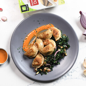 Korean BBQ Dumplings with Kale and Spicy Chogochujang Mayonnaise