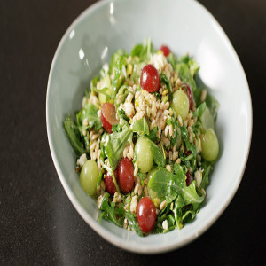 Farro Salad with Red Grapes, Pistachios, Feta Cheese, and Red Wine Vinaigrette