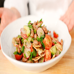 Lebanese Fattoush with Baharat Spiced Beans