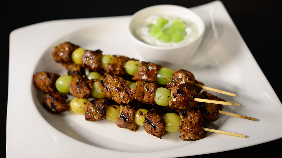 Grilled Lamb and Grape Kebab with Green Grape Tzatziki