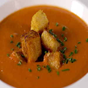 Creamy Oatly Oatmilk Tomato Soup with Oatmilk Polenta Croutons