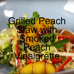 Grilled Peach Slaw with Aleppo Spiced Almonds and Smoked Peach Vinaigrette