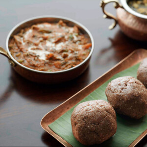 South Indian Lentil Curry and Millet Dumplings