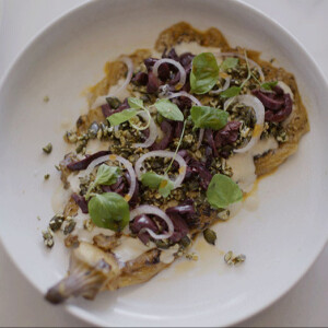 Smoked Eggplant with Pumpkin Seeds and Tahini at Tendril Restaurant, London