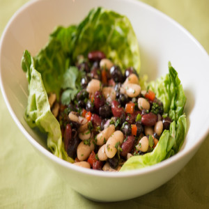 Three Bean Salad with Grilled Mushrooms