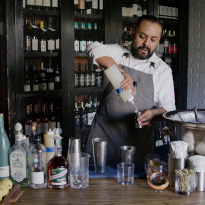 Bartender Ignacio Murillo makes a Bartlett Sour Cocktail at A.O.C. Restaurant