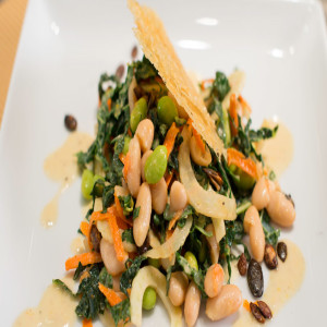 Kale and Cannellini Bean Salad, with Pecorino Crisps and Creamy White Bean Dressing