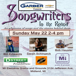 DStreet’s Songwriters in the Round show May 22nd 2-4 PM MI Element grains and grounds