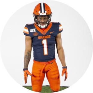 Dan Tortora with Syracuse WR/Returner Sean Riley at the 2019 Season Midpoint