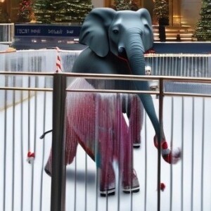 An ice skating elephant at 30 rock