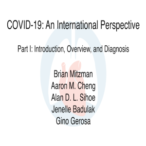 COVID-19: An International Perspective – Part 1 