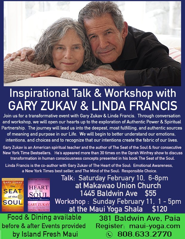 A talk with Gary Zukav, author of the Seat of the Soul, and Linda Francis