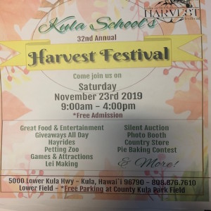 Kula Harvest Festival Saturday Nov 23